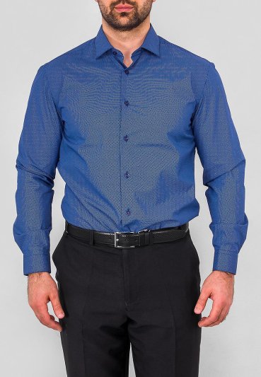 Рубашка с длинным рукавом синяя приталенная