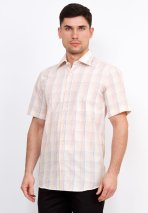 Рубашка с коротким рукавом оранжевая в клетку приталенная