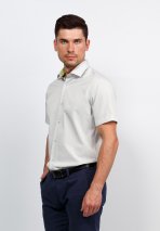 Рубашка с коротким рукавом оливковая в полоску полуприталенная