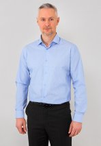 Рубашка с длинным рукавом голубая в полоску полуприталенная