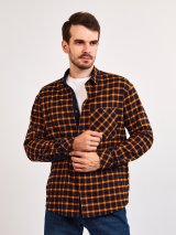 Рубашка с длинным рукавом синяя в клетку прямая