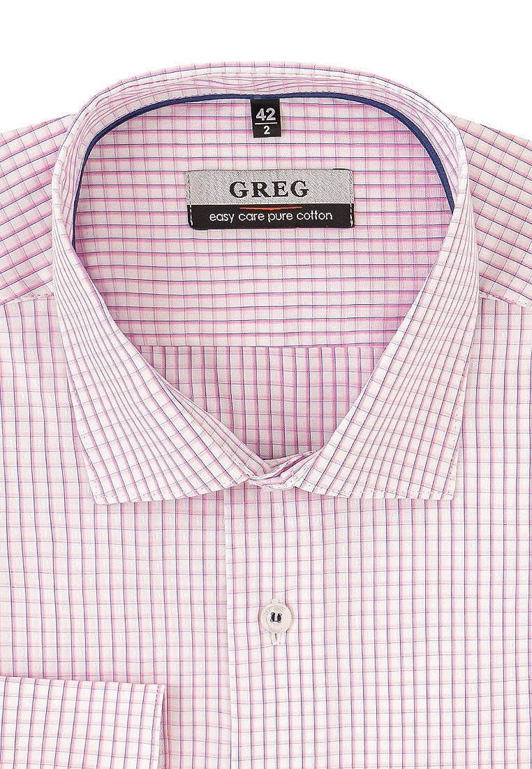 Рубашка с длинным рукавом розовая в клетку полуприталенная